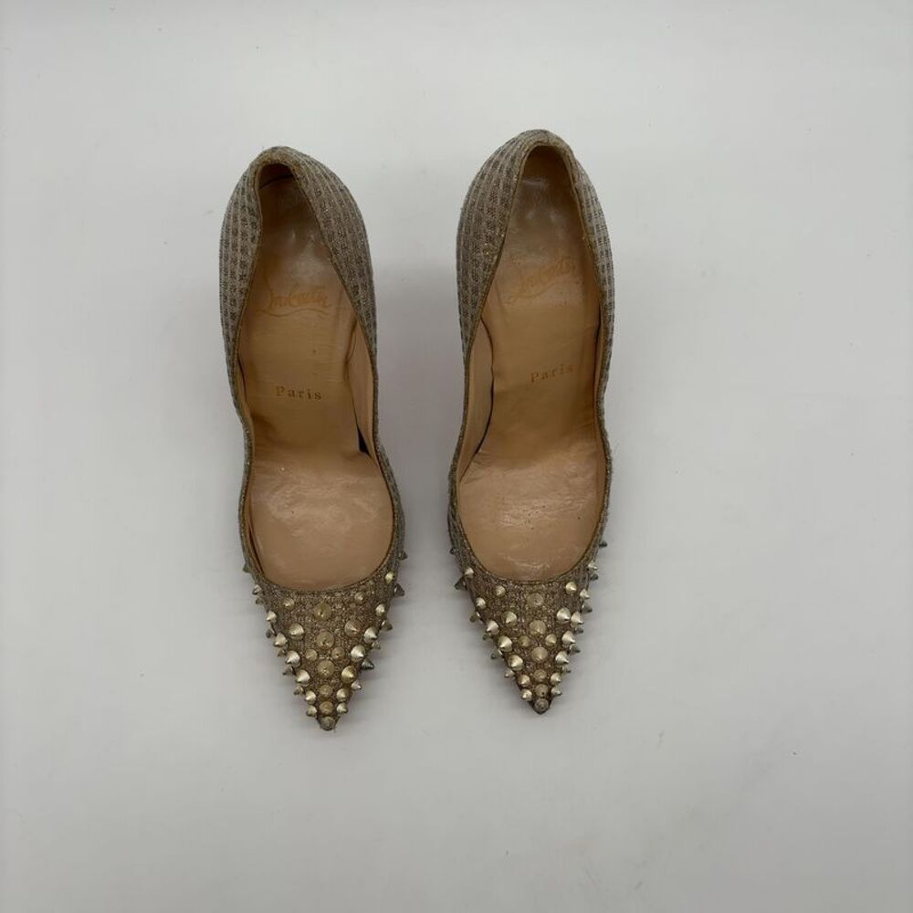 Christian Louboutin Follies Spikes Nell Lurex Fabric Heels - Picture 3 of 7